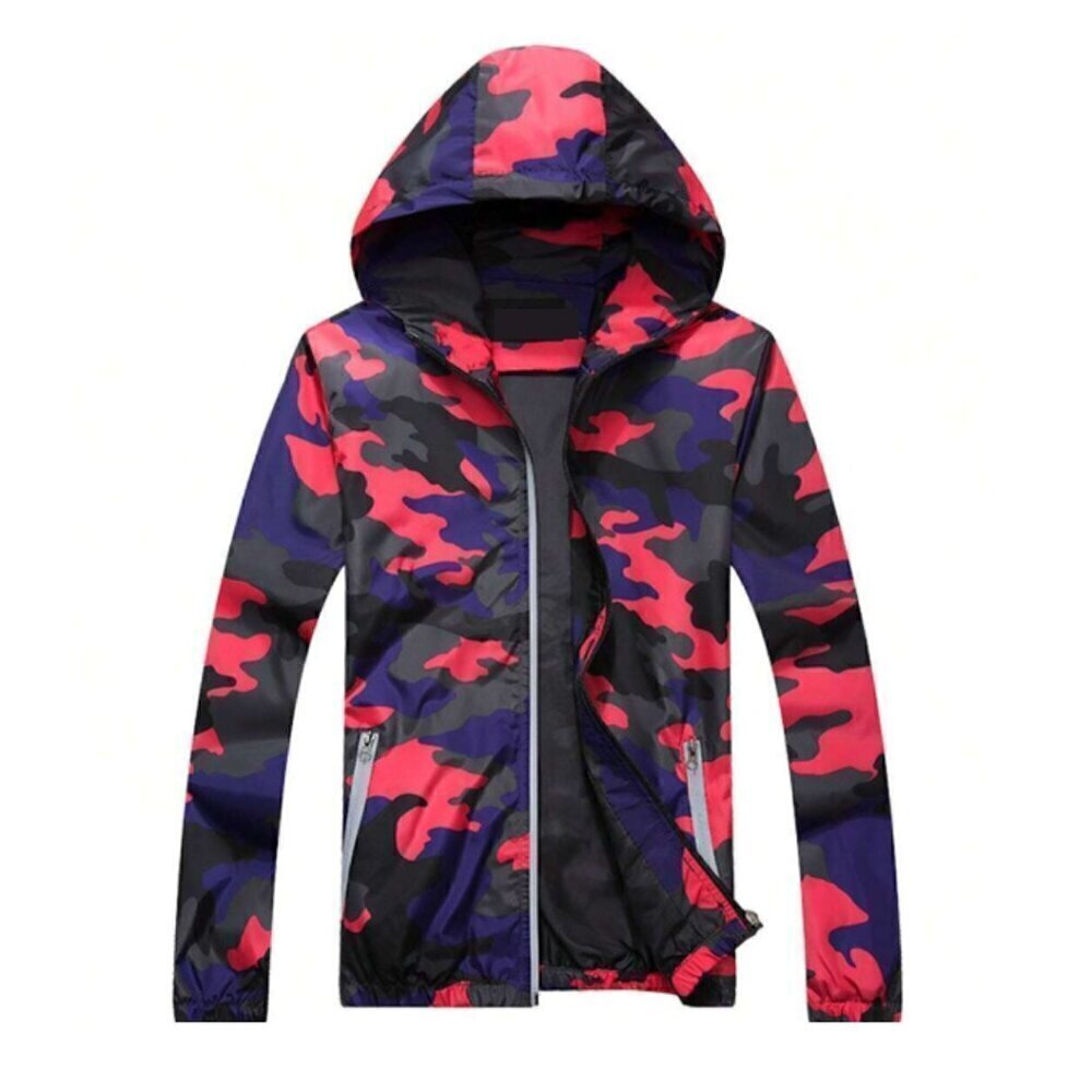 Men’s Black Red and Purple Camouflage Hooded Jacket Medium